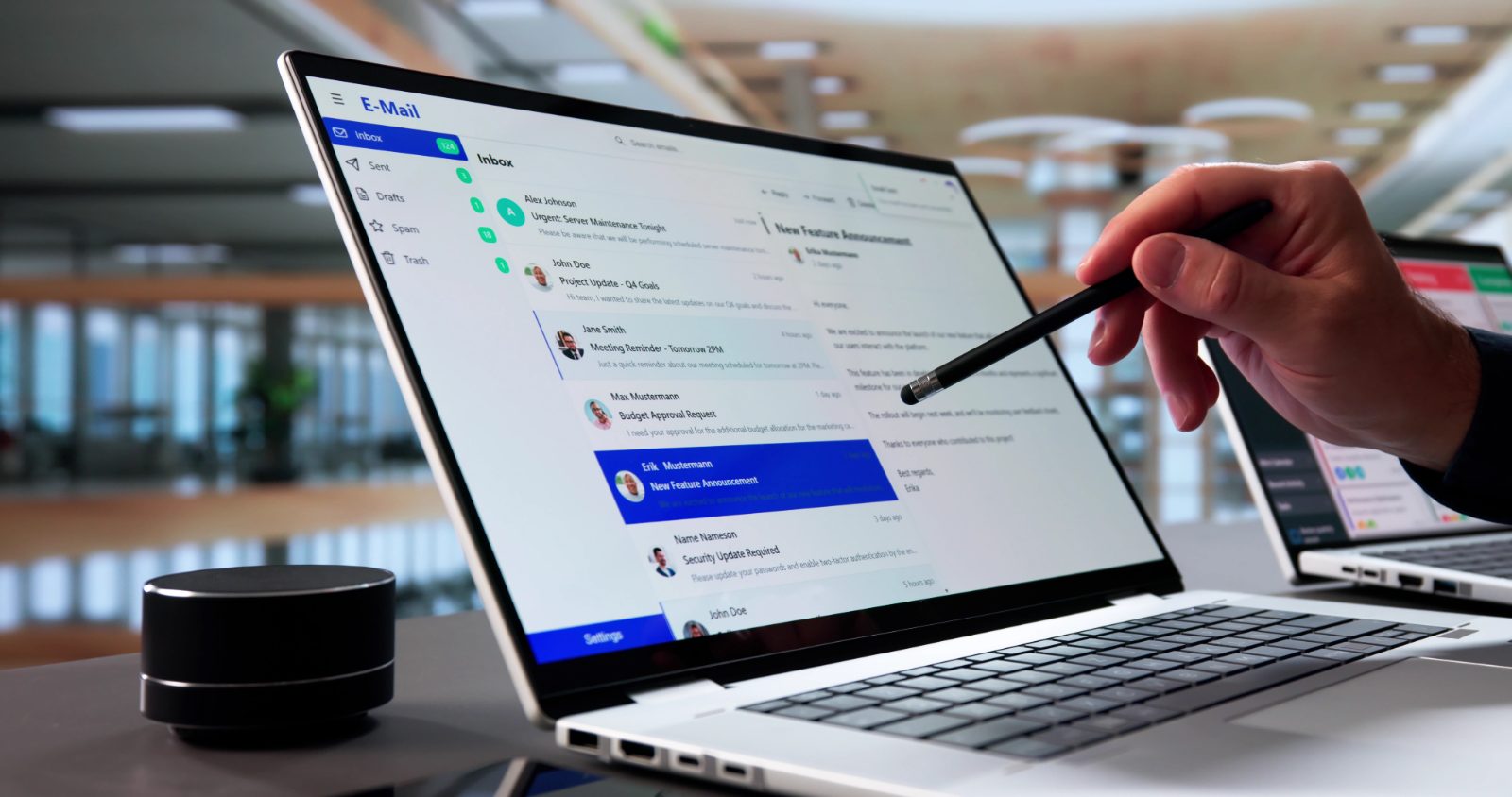 Email campaign inbox open on a laptop