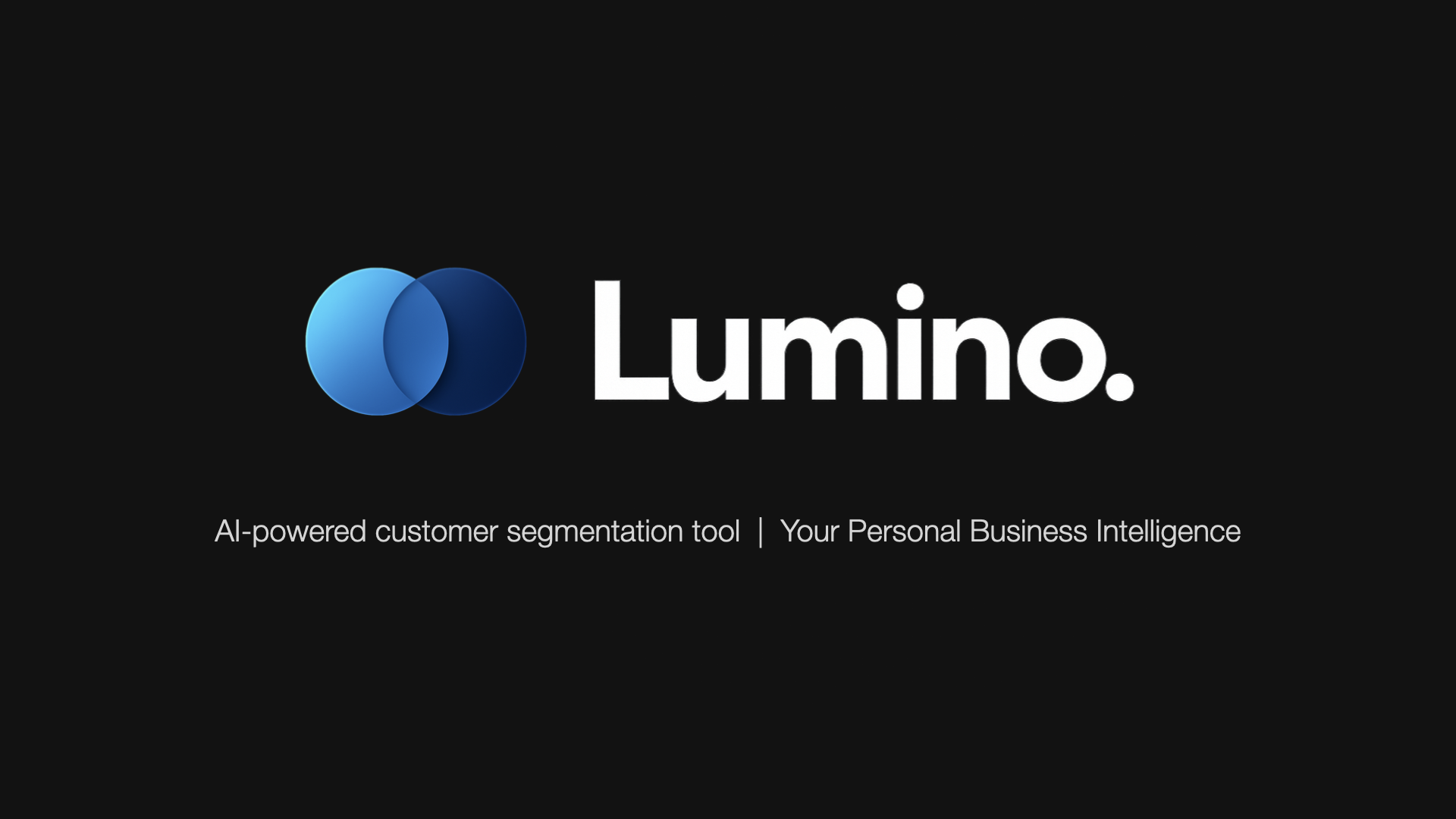 Lumino logo with two overlapping blue circles and white text on black background describing AI-powered customer segmentation tool