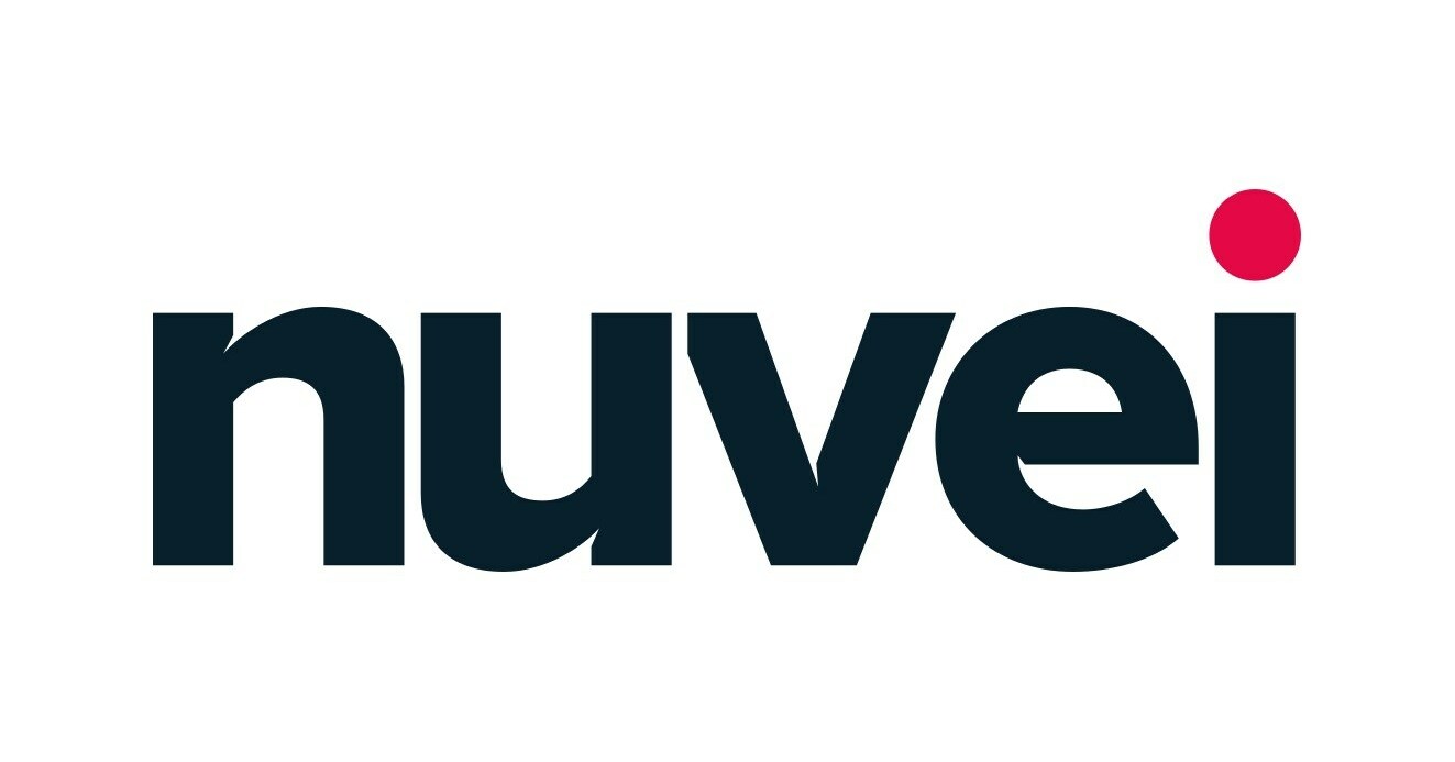 Nuvel logo with dark text and red dot above the letter i